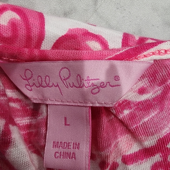 Lilly Pulitzer Pink Orange White Kori Dress Chum Bucket Print Szs Large - Picture 7 of 8